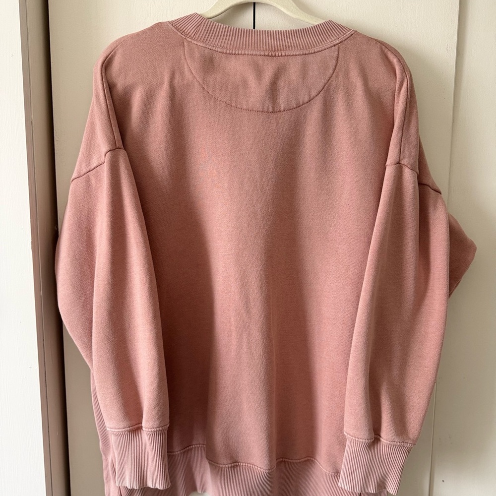 Aerie Women’s Crewneck Sweatshirt Pink Oversized Crewneck Side Slits Size L - Picture 5 of 7